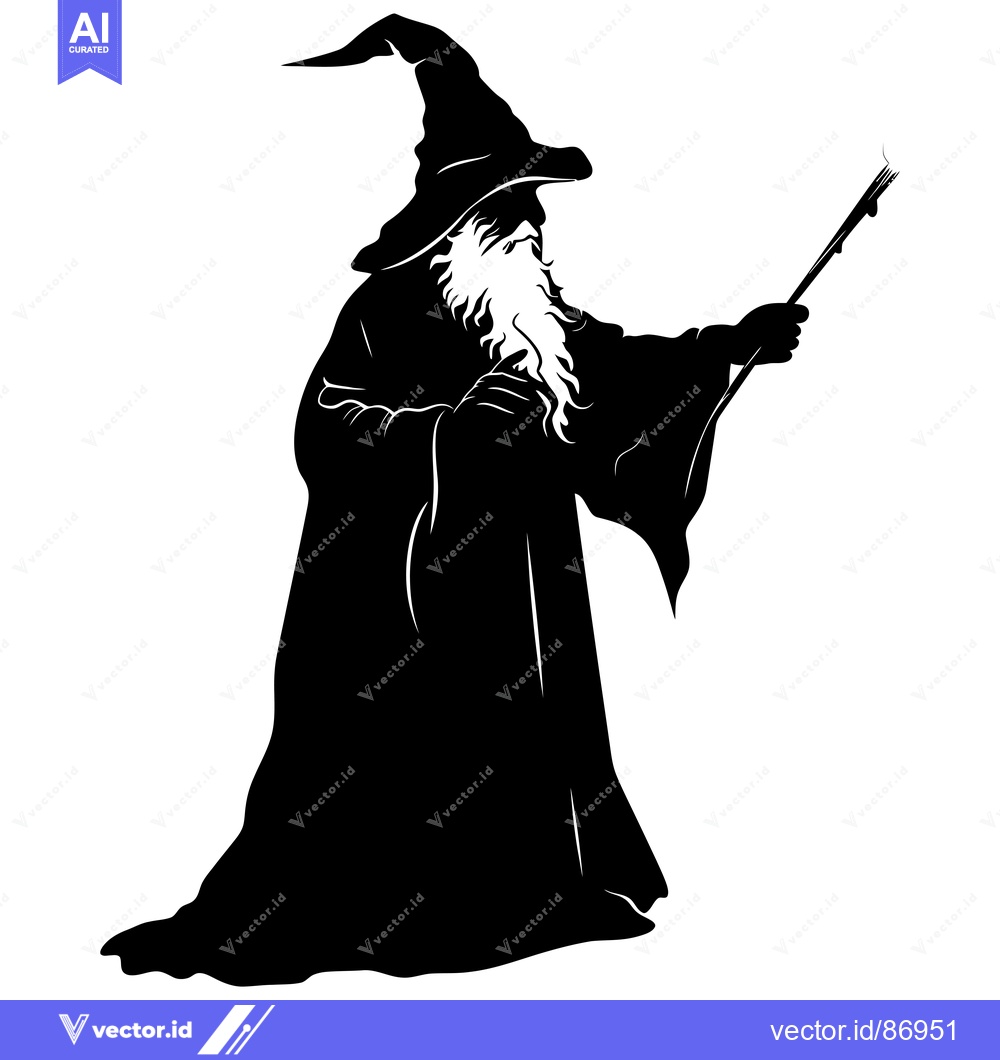 Premium Vector dari Silhouette of a Wizard Holding a Staff