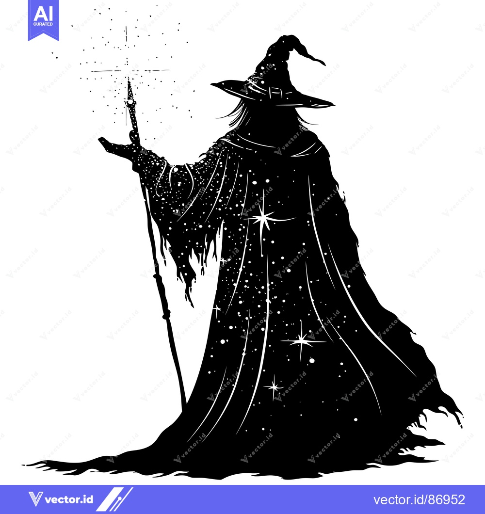 Premium Vector of Silhouette of a Wizard Casting a Spell with a Staff