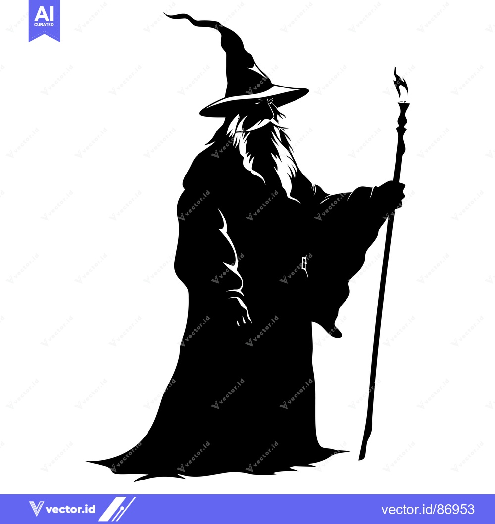 Premium Vector of Silhouette of a Wizard Holding a Flaming Staff