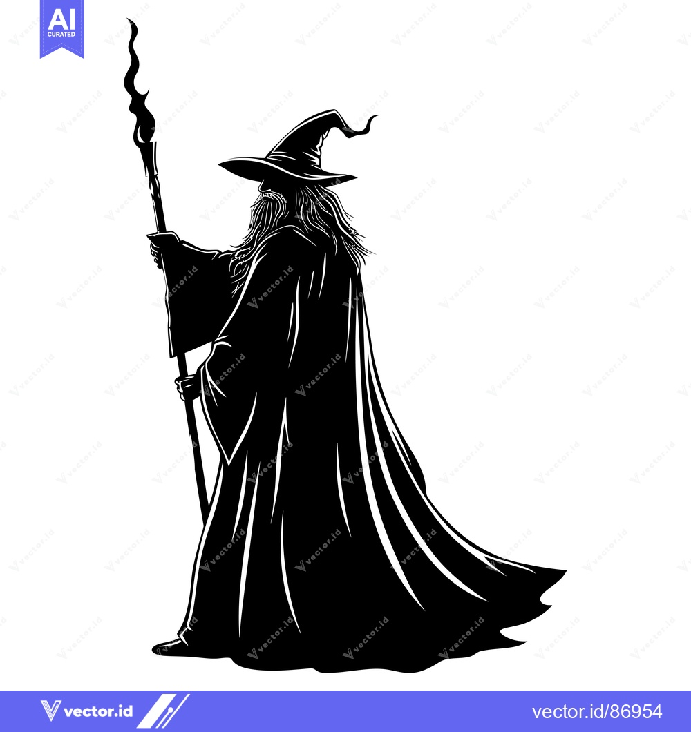 Premium Vector of Silhouette of a Wizard Holding a Staff