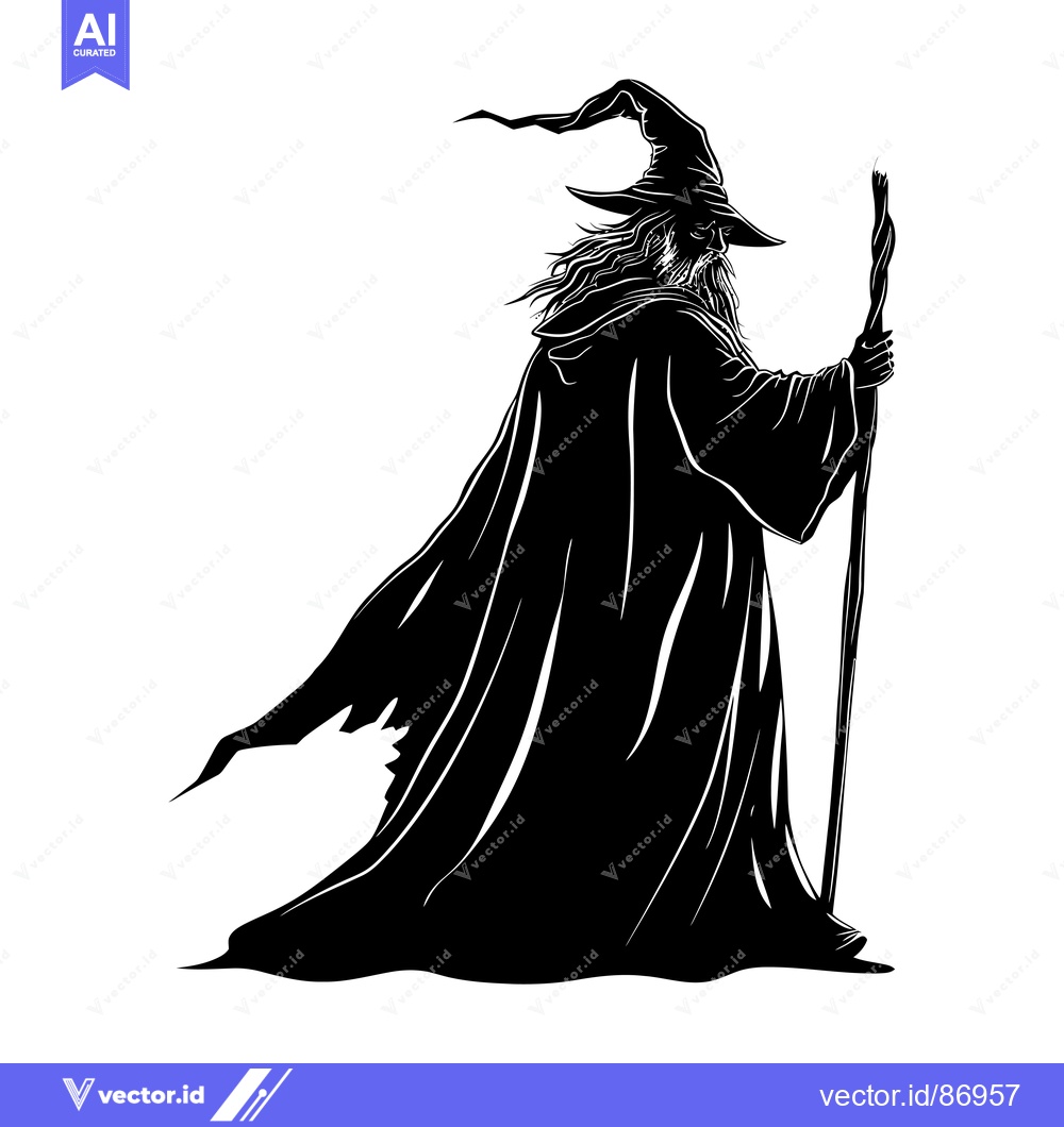 Premium Vector dari Silhouette of a Wizard Holding a Staff