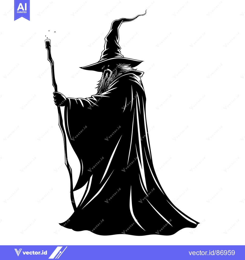 Premium Vector dari A Silhouette of a Wizard Holding a Staff