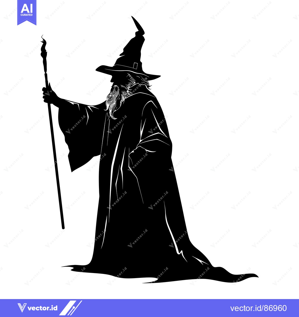 Premium Vector dari Silhouette of a Wizard Holding a Staff