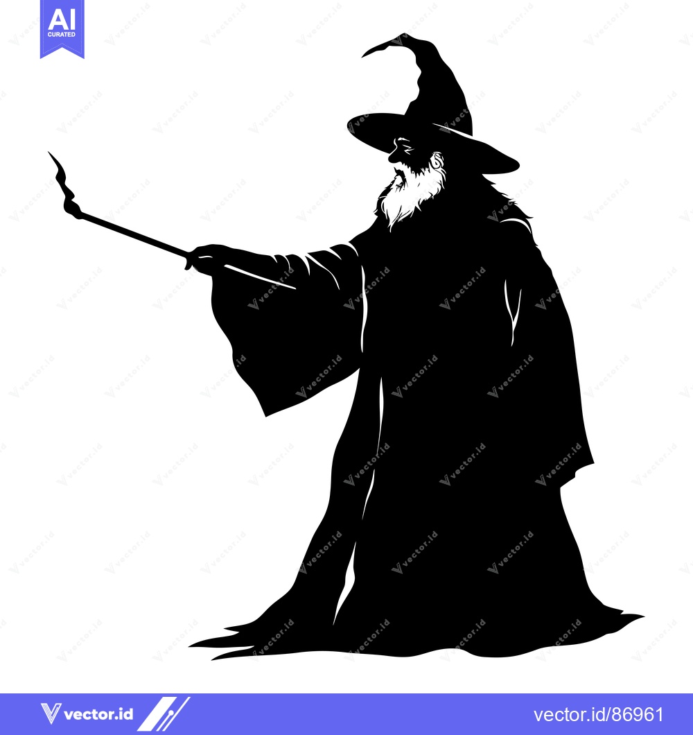 Premium Vector dari Silhouette of a Wizard Casting a Spell with a Staff