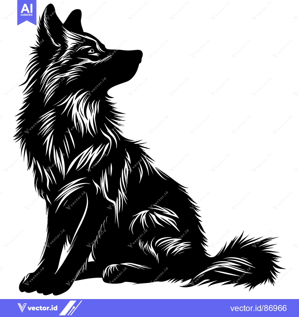 Premium Vector dari Black and White Line Art Illustration of a Sitting Wolf