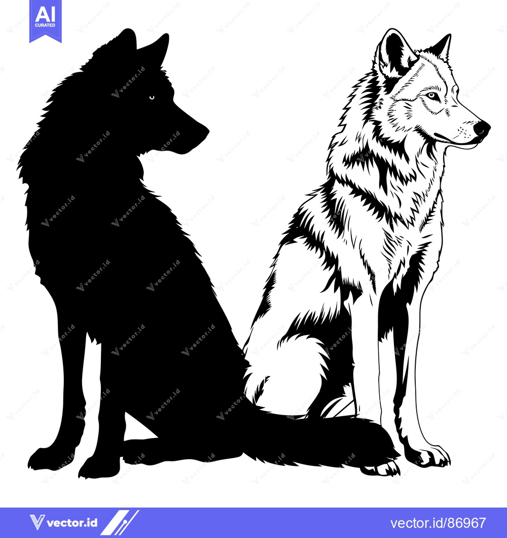 Premium Vector of A Wolf Silhouette and Detailed Portrait
