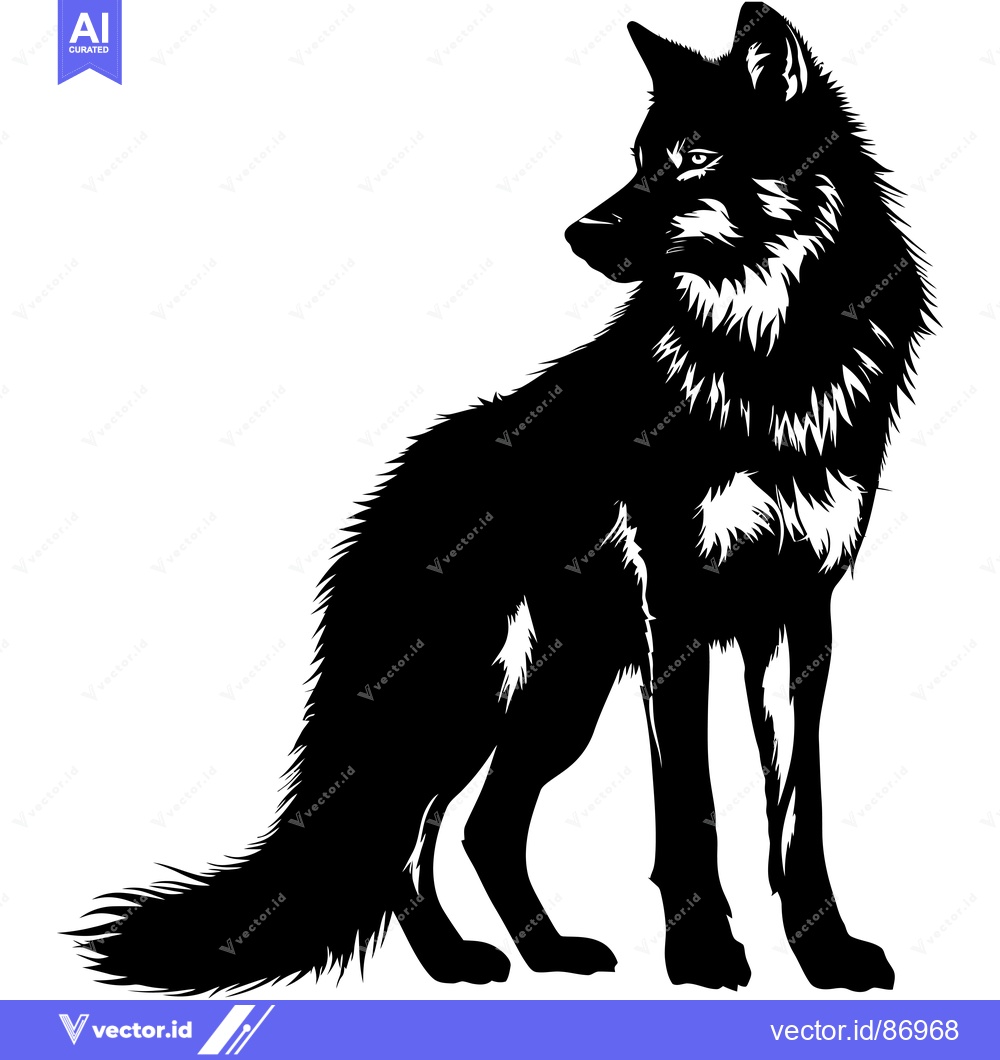 Premium Vector dari Black and White Silhouette of a Wolf Standing with its Tail Down