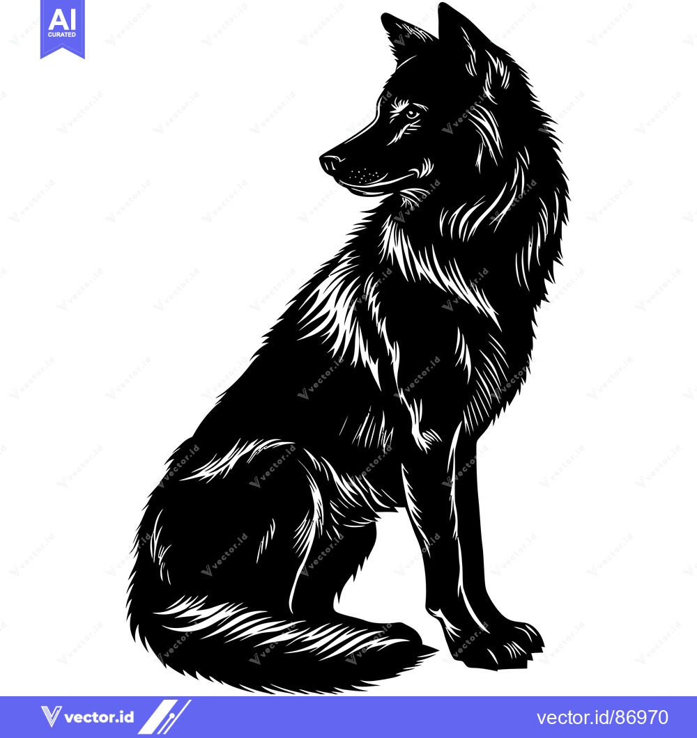 Premium Vector dari Black and White Silhouette of a Sitting Wolf
