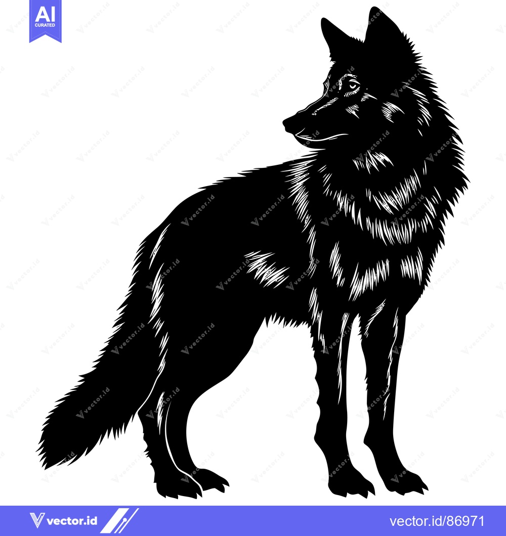 Premium Vector dari Black and White Silhouette of a Wolf Standing