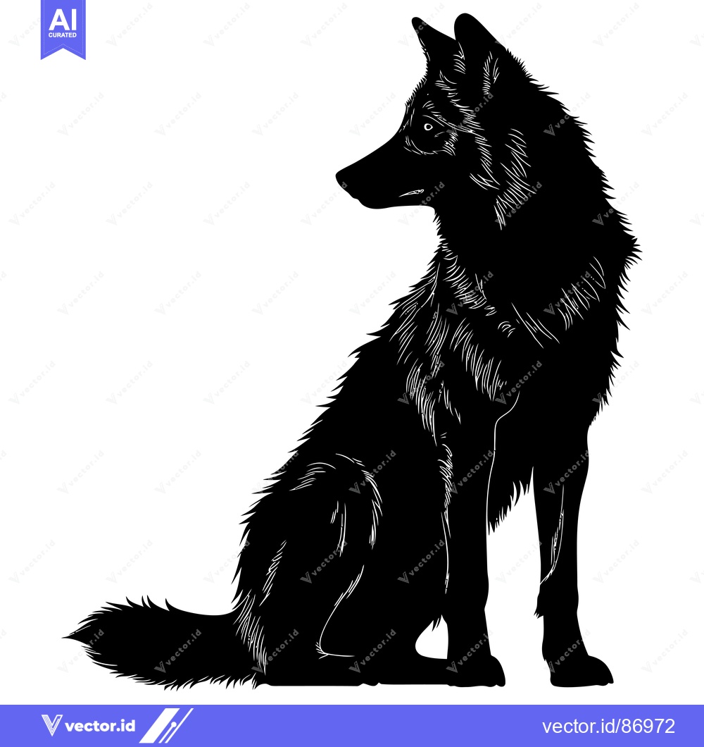 Premium Vector dari Black and White Silhouette of a Sitting Wolf