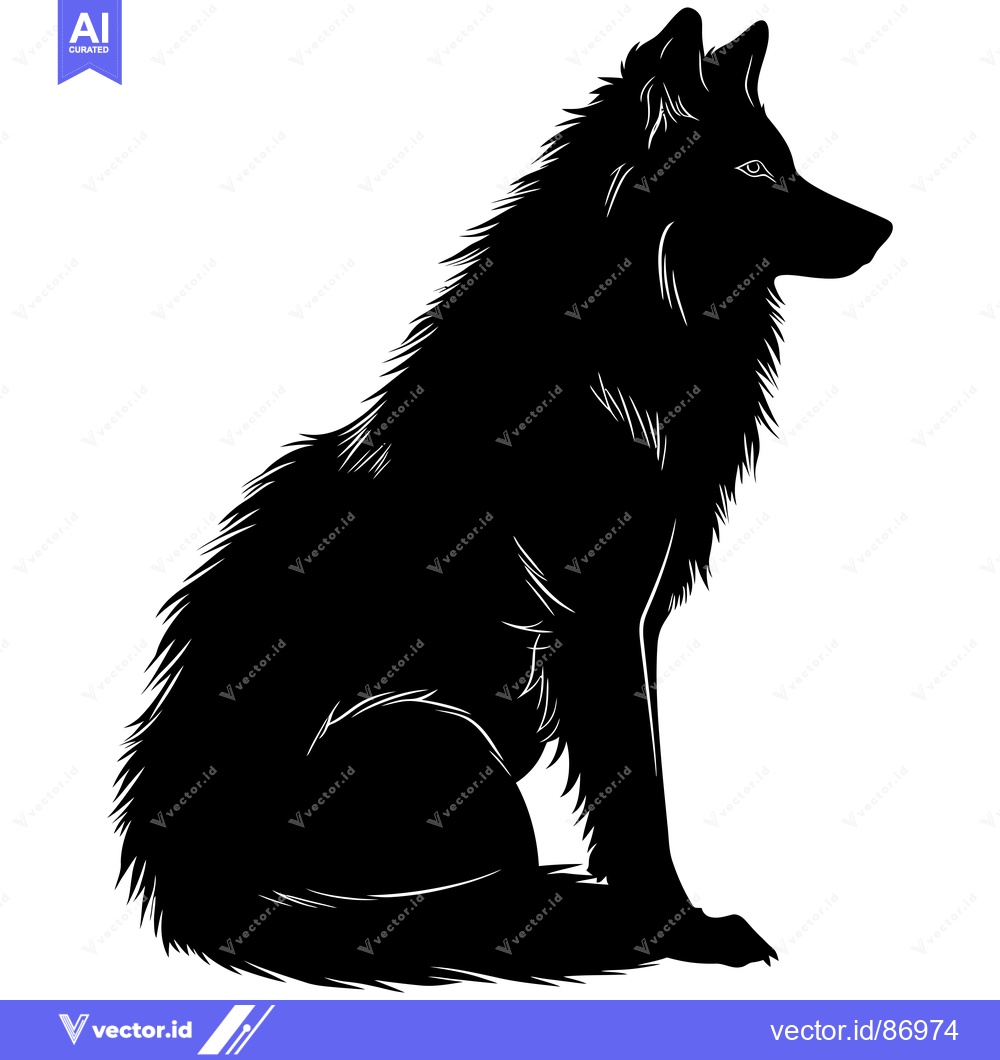 Premium Vector dari Black and White Silhouette of a Sitting Wolf