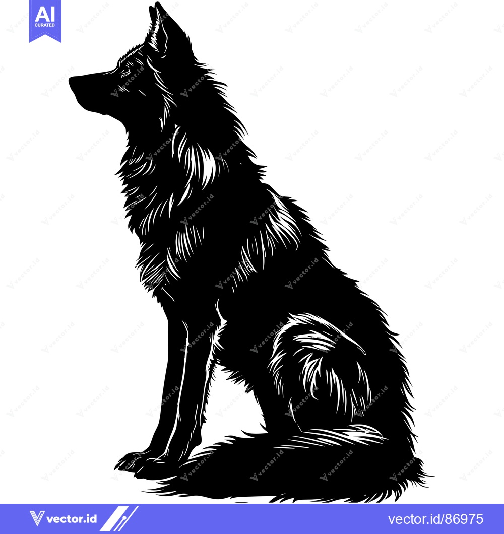 Premium Vector of A Black and White Silhouette of a Wolf Sitting on a White Background
