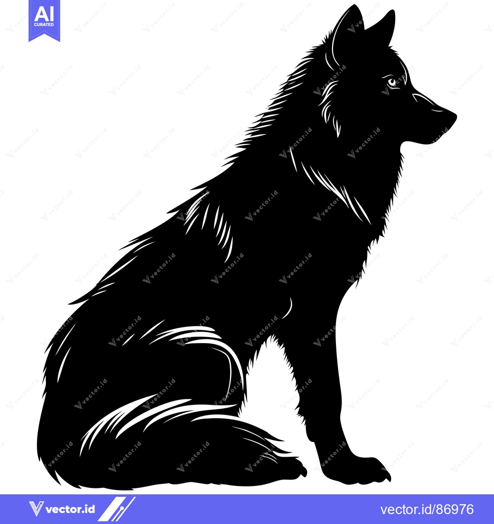 Premium Vector dari Black and White Silhouette of a Sitting Wolf