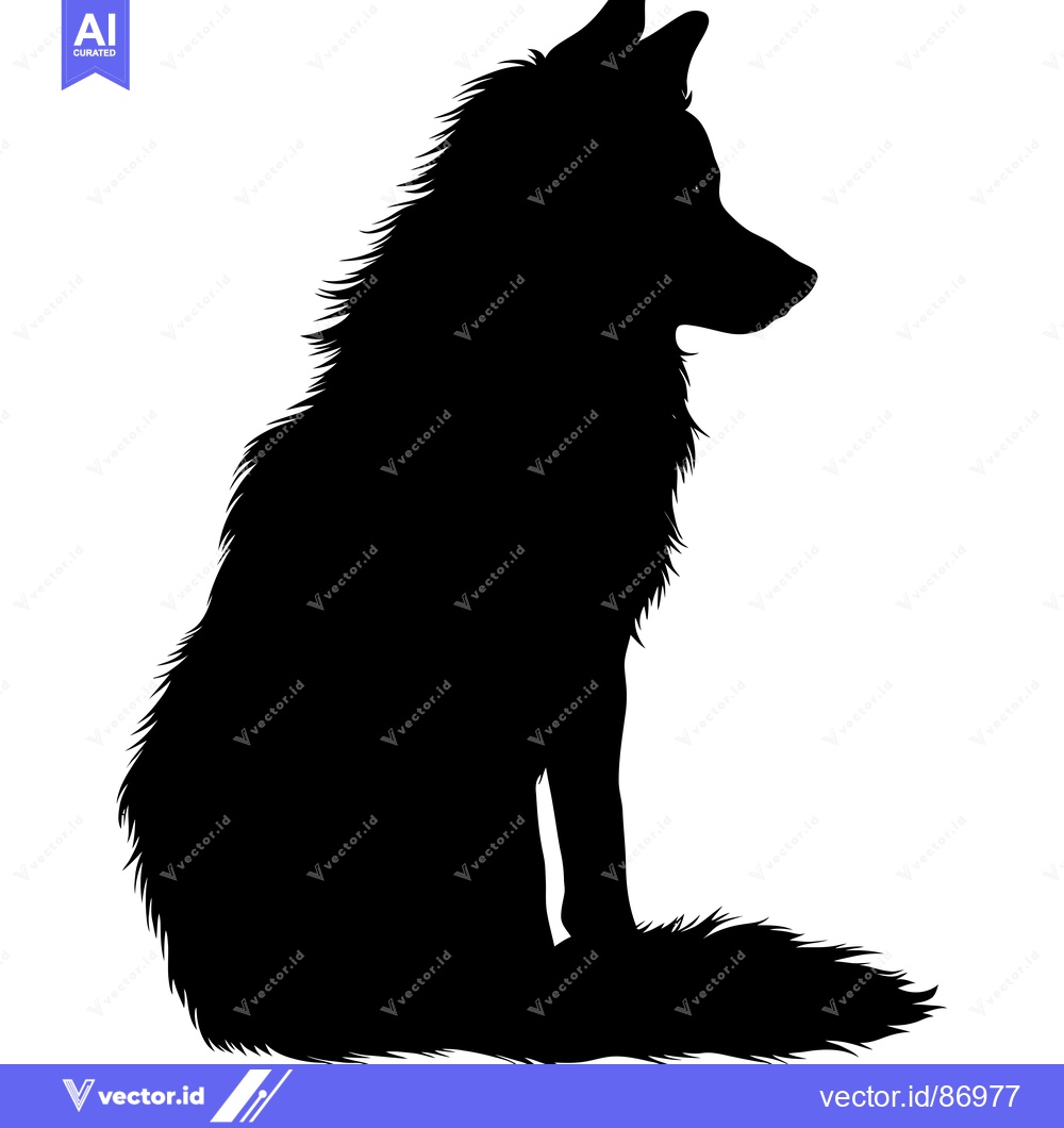 Premium Vector of Black Silhouette of a Sitting Wolf