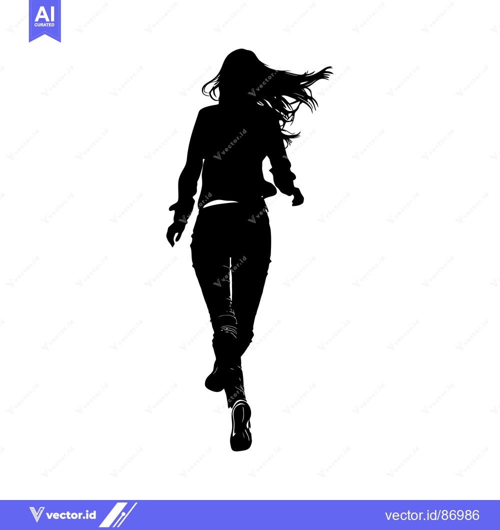Premium Vector dari Silhouette of a Woman Walking Away with Long Hair Blowing in the Wind