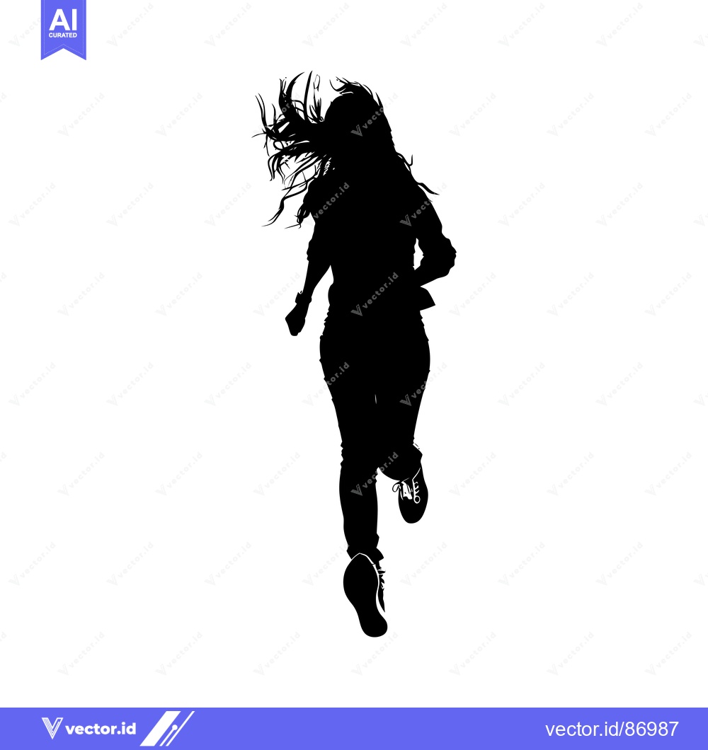 Premium Vector dari Silhouette of a Woman Running with Long Hair Flowing Backwards