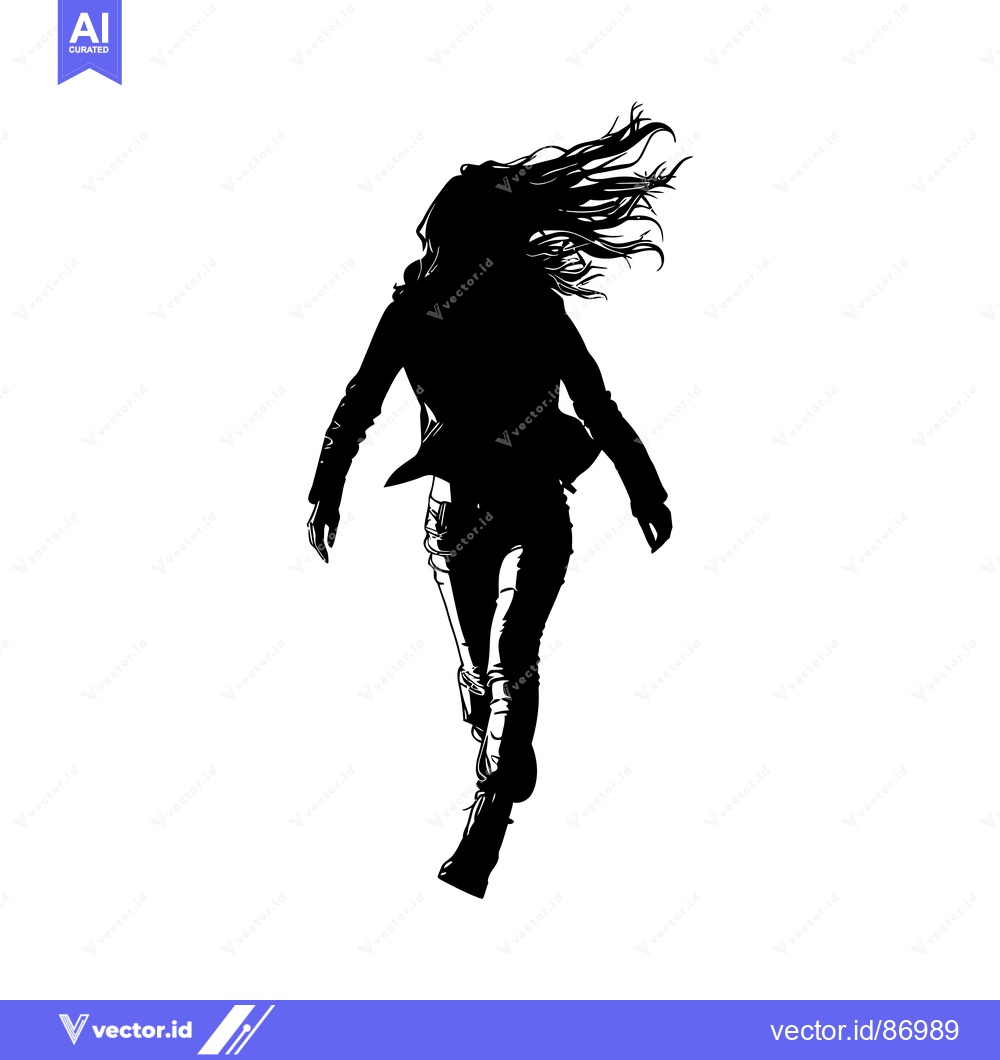 Premium Vector dari Silhouette of a Woman Running with Her Hair Flowing in the Wind