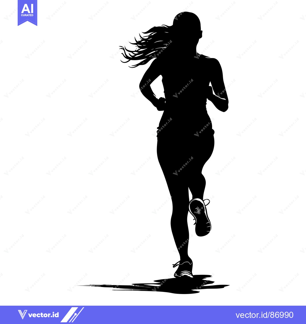 Premium Vector dari Silhouette of a Female Runner with Long Hair and Shadow