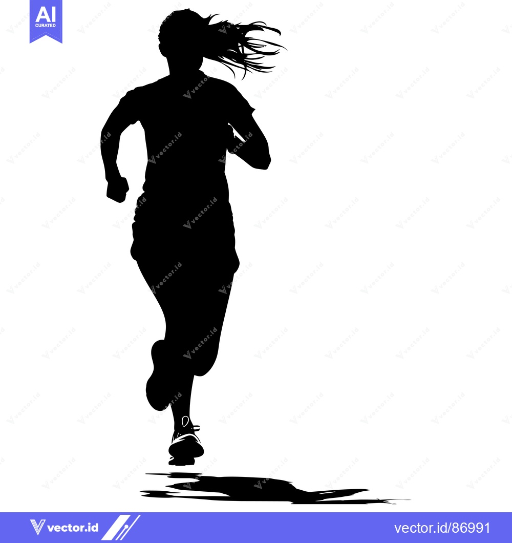 Premium Vector dari Silhouette of a woman running with her hair flowing in the wind.