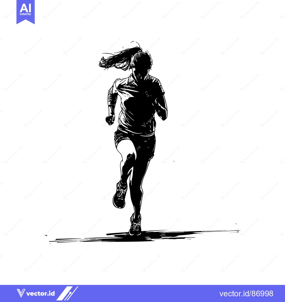 Premium Vector of Silhouette of a Woman Running with Her Hair Flowing in the Wind