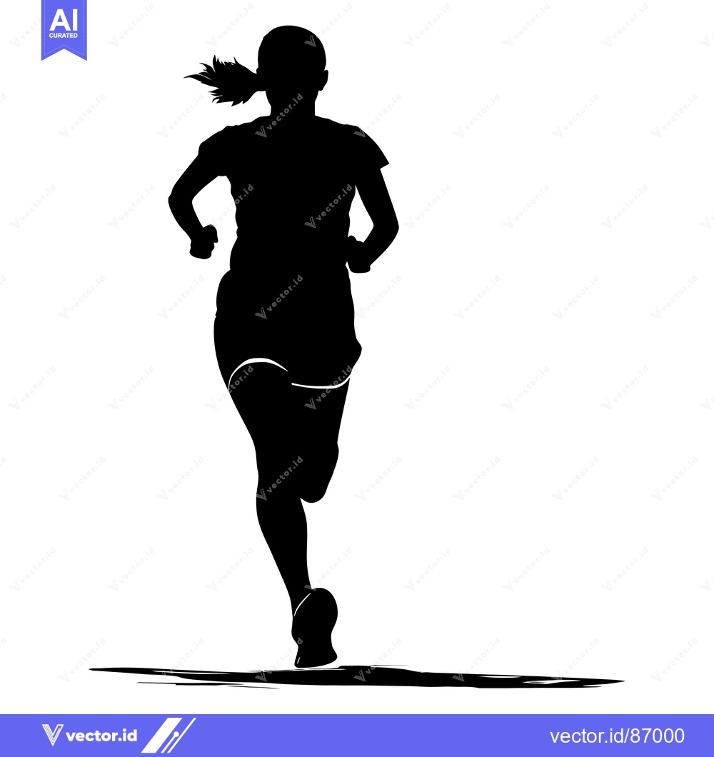 Premium Vector dari Silhouette of a woman running in motion, with ponytail, white backgrou