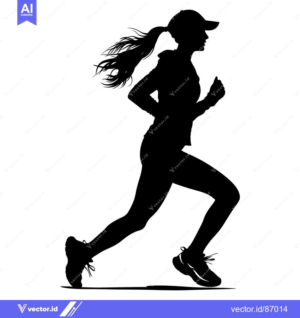 Premium Vector of Silhouette of a Female Runner with a Ponytail and Cap
