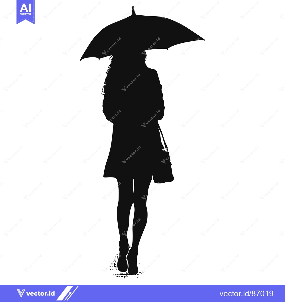 Premium Vector dari Silhouette of a Woman Walking with an Umbrella