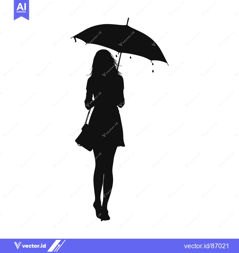Premium Vector dari Silhouette of a Woman Holding an Umbrella with Dripping Water