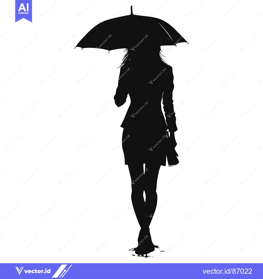 Premium Vector of Silhouette of a woman walking with an umbrella
