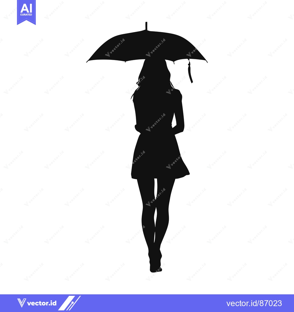 Premium Vector dari Silhouette of a Woman Holding an Umbrella