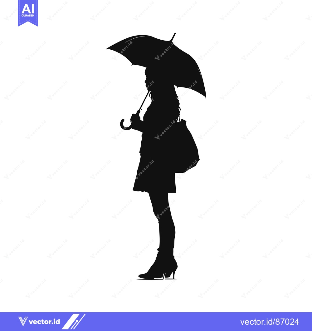 Premium Vector dari Silhouette of a Woman Holding an Umbrella