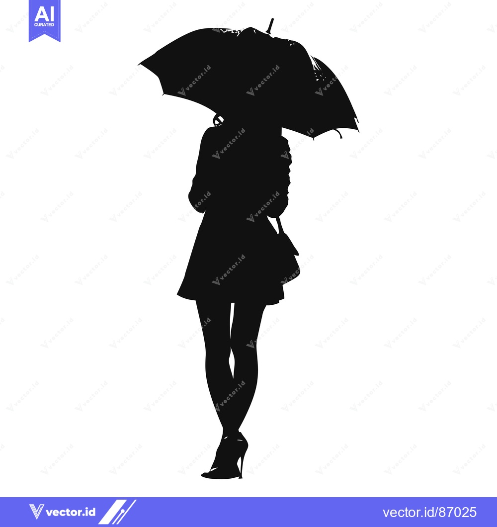 Premium Vector of Silhouette of a Woman Holding an Umbrella