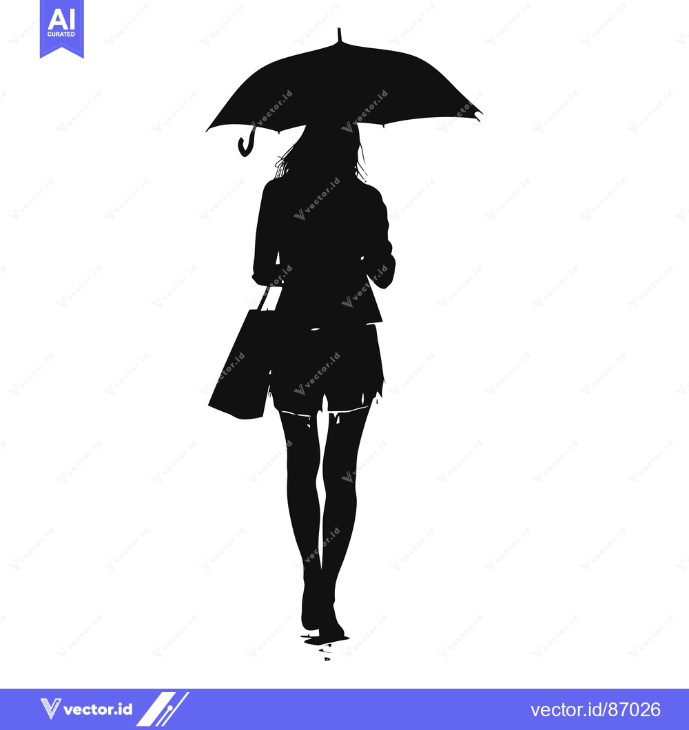 Premium Vector dari Silhouette of a Woman Walking with an Umbrella and a Bag