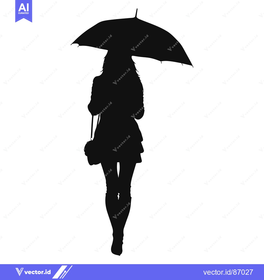 Premium Vector of Silhouette of a Woman Holding an Umbrella