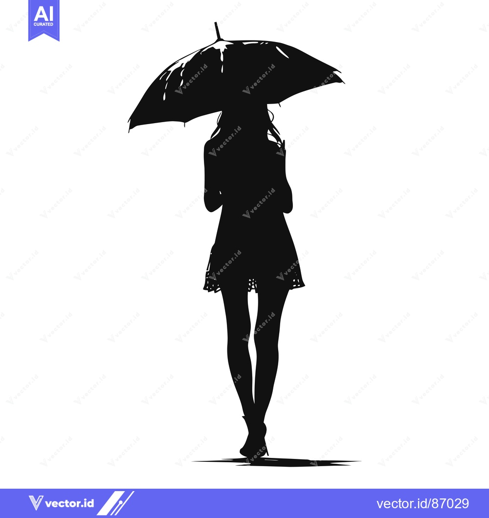 Premium Vector dari Silhouette of a Woman Walking with an Umbrella