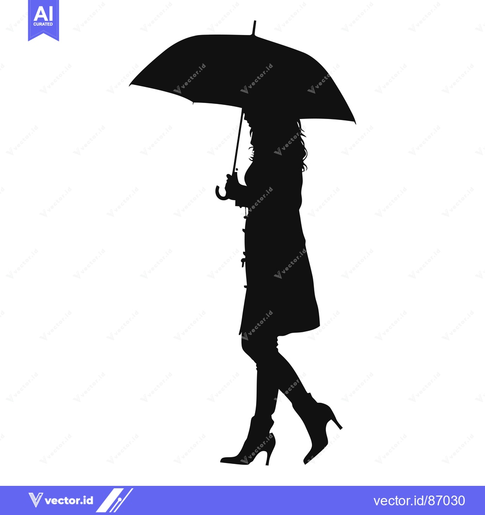 Premium Vector dari Silhouette of a woman walking with an umbrella