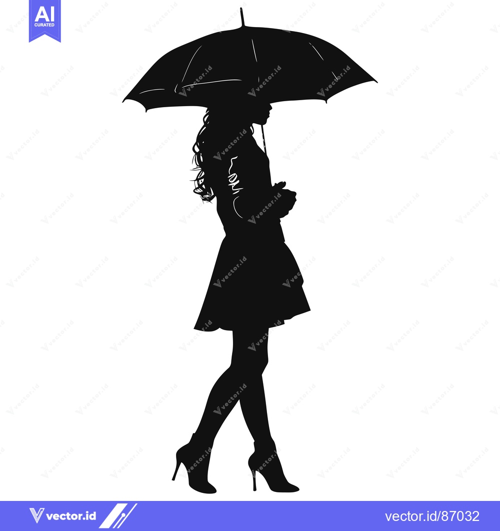 Premium Vector dari Silhouette of a woman walking in the rain with an umbrella