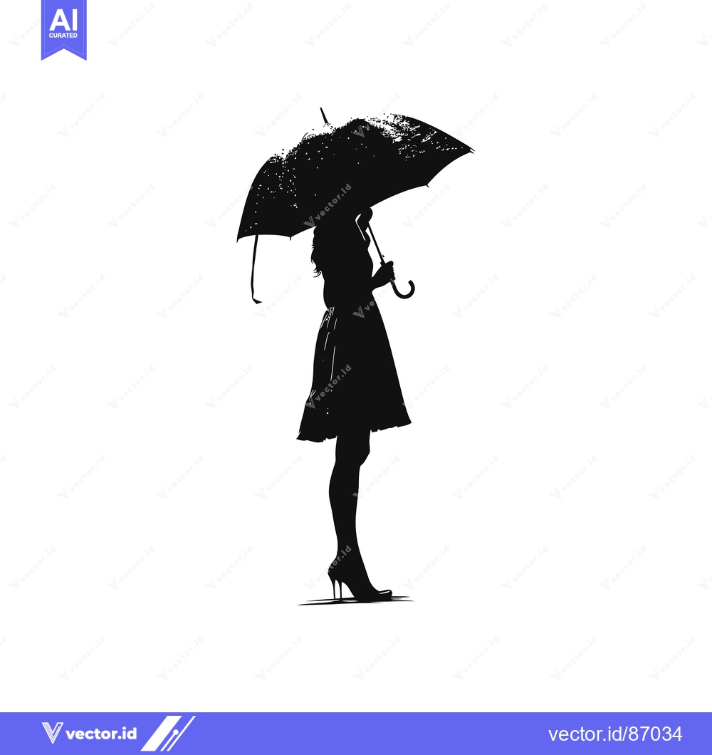 Premium Vector dari Silhouette of a Woman in a Dress Holding an Umbrella