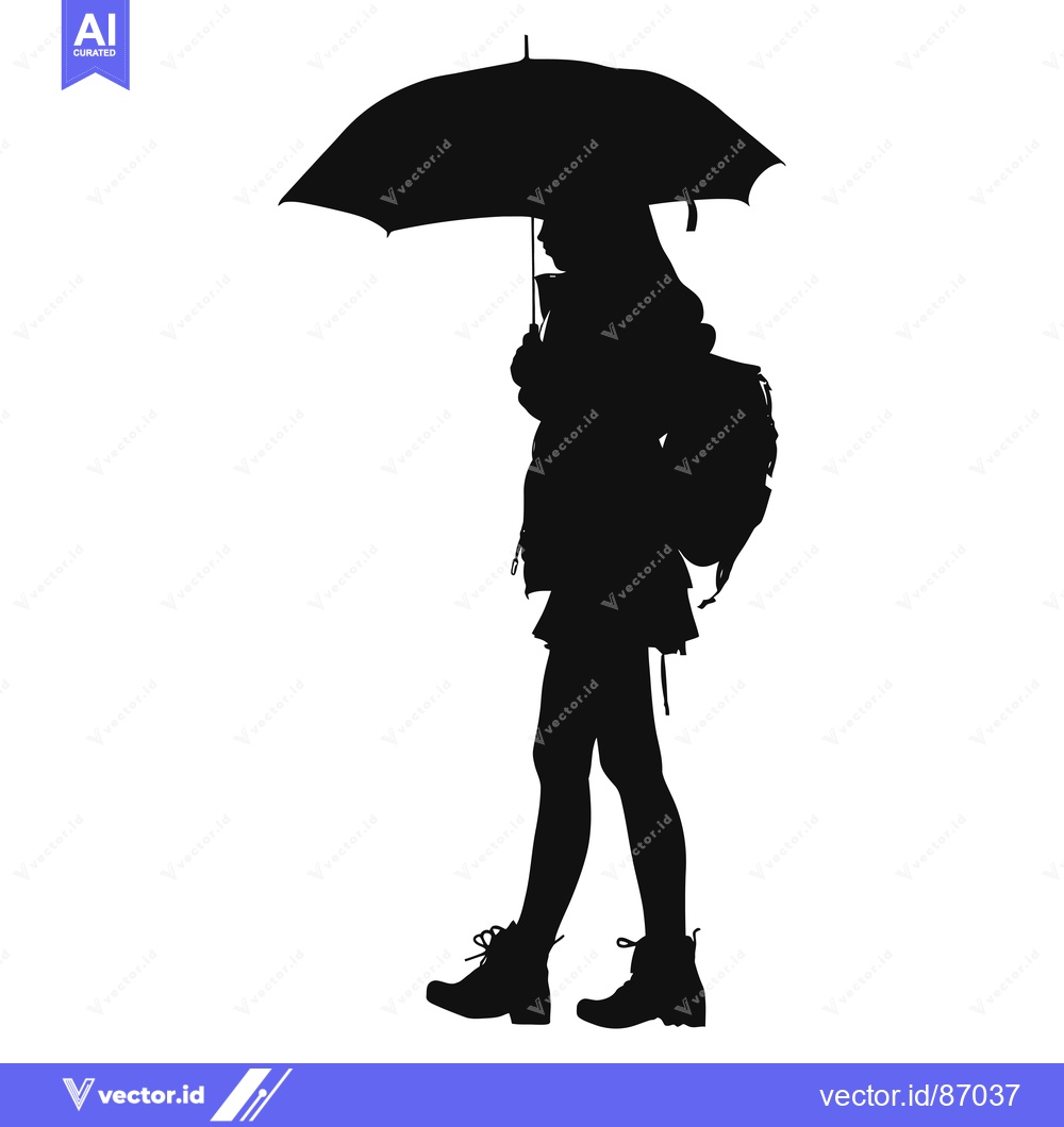 Premium Vector of Silhouette of a Person with an Umbrella and Backpack