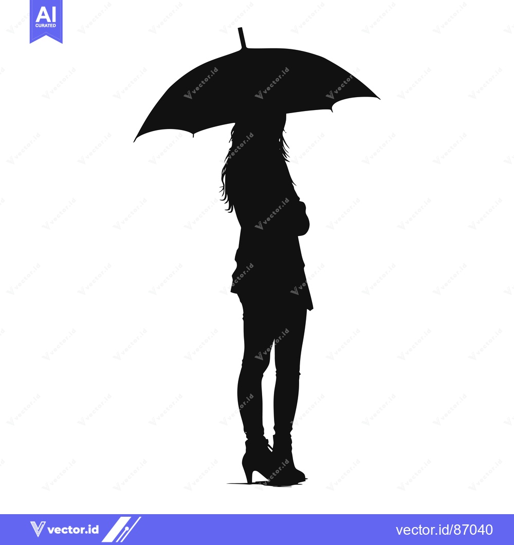 Premium Vector of Silhouette of a woman standing with an umbrella