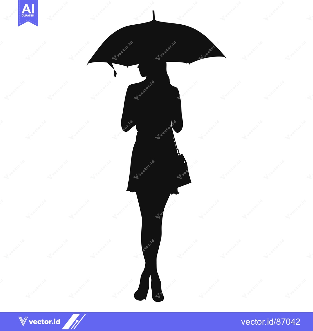 Premium Vector dari Silhouette of a Woman Holding an Umbrella