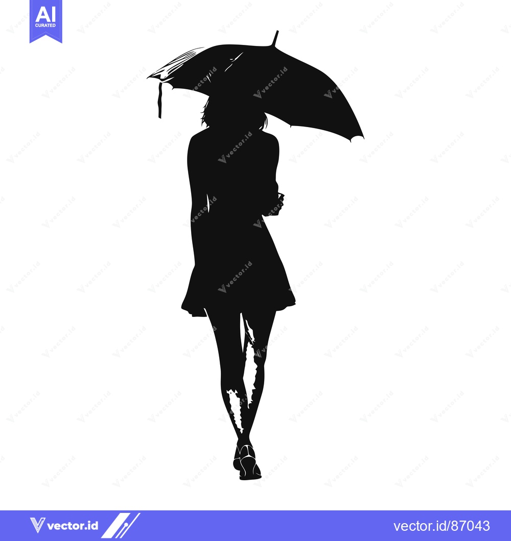 Premium Vector dari Silhouette of a woman with a dress and an umbrella
