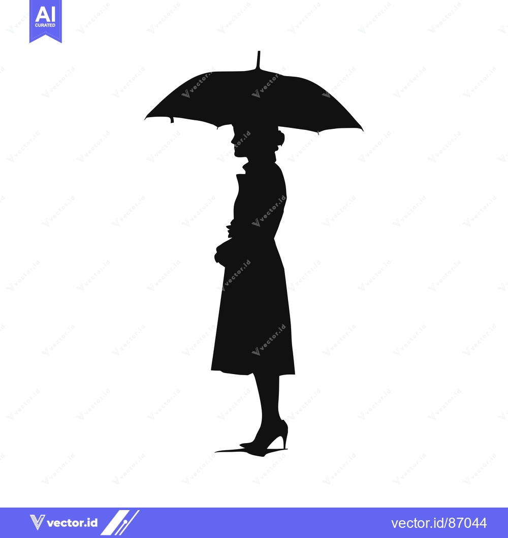 Premium Vector of Silhouette of a Woman Holding an Umbrella