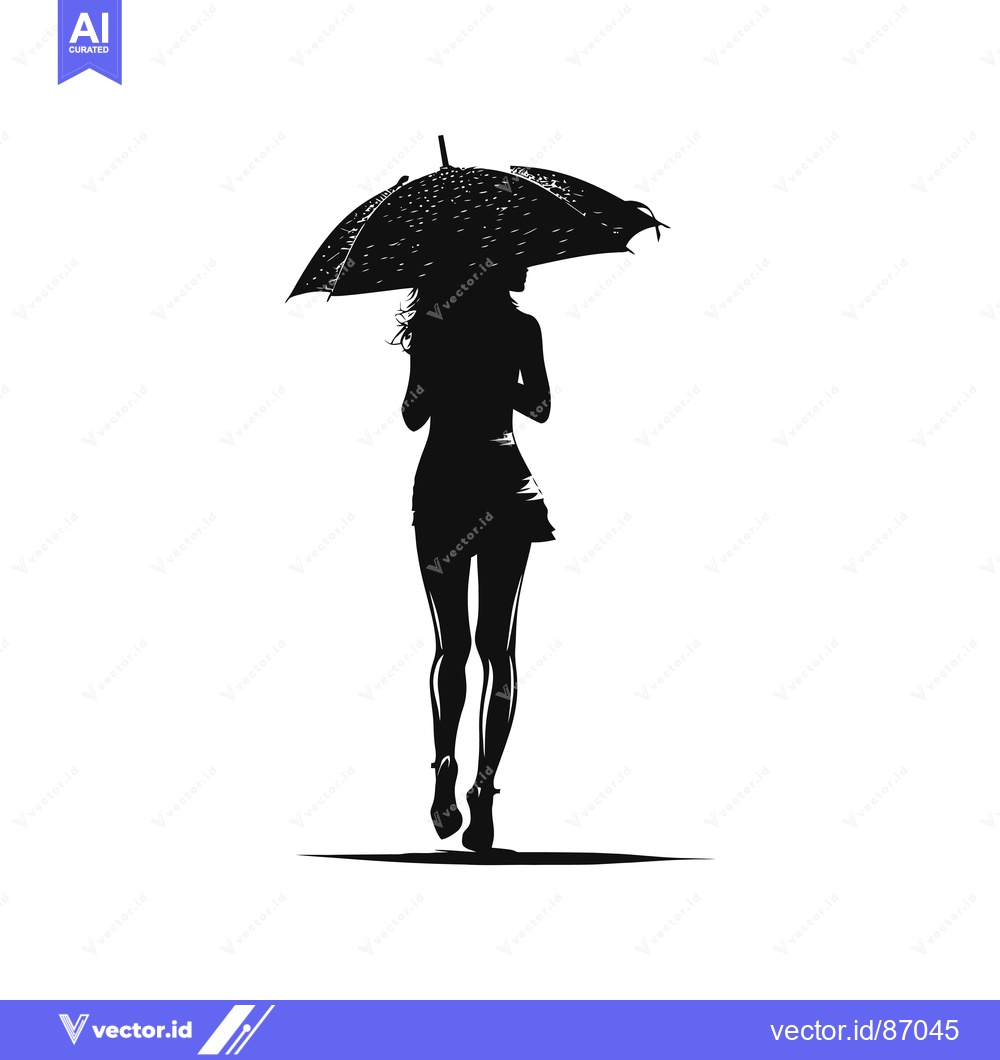 Premium Vector of Silhouette of a Woman Walking with an Umbrella in the Rain