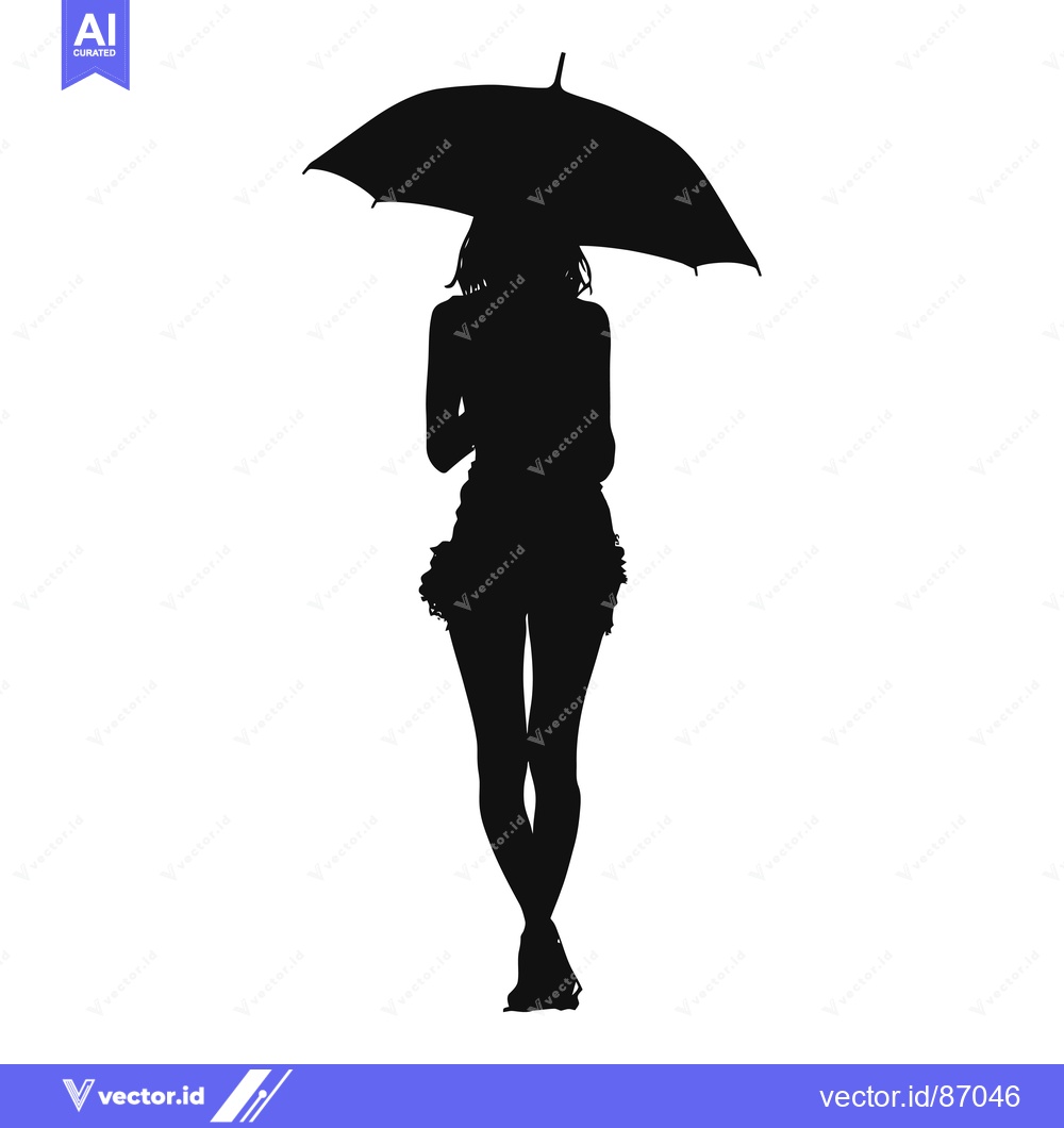Premium Vector of Silhouette of a Woman Holding an Umbrella