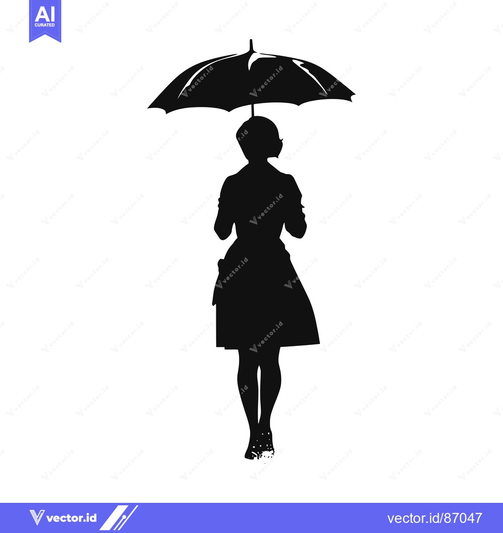 Premium Vector dari Silhouette of a Woman Holding an Umbrella