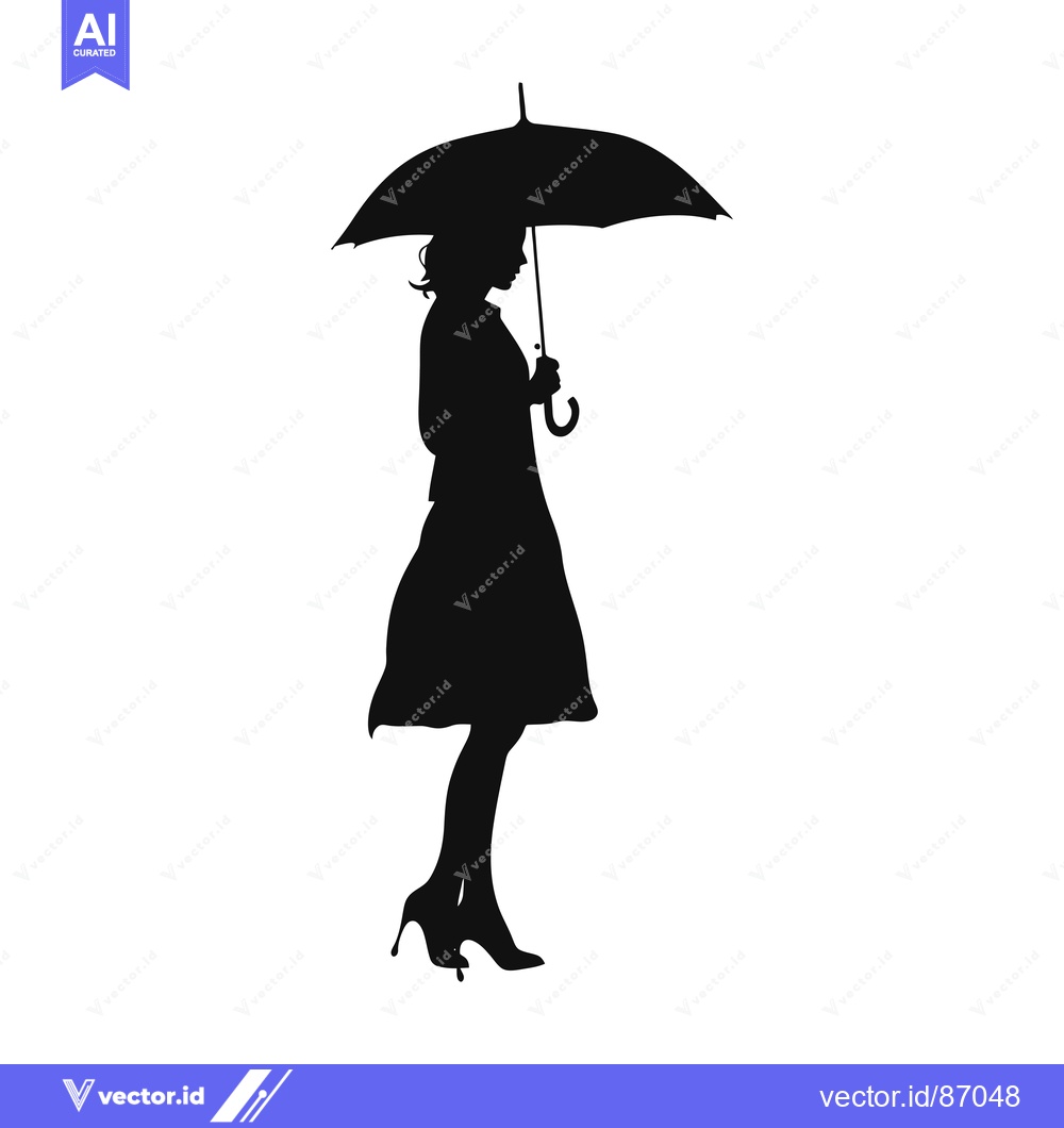 Premium Vector of Silhouette of a Woman Holding an Umbrella