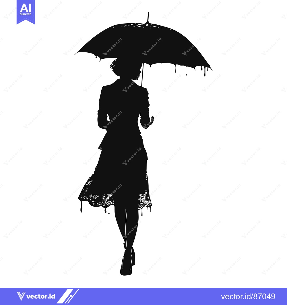 Premium Vector dari Silhouette of a woman walking with a dripping umbrella