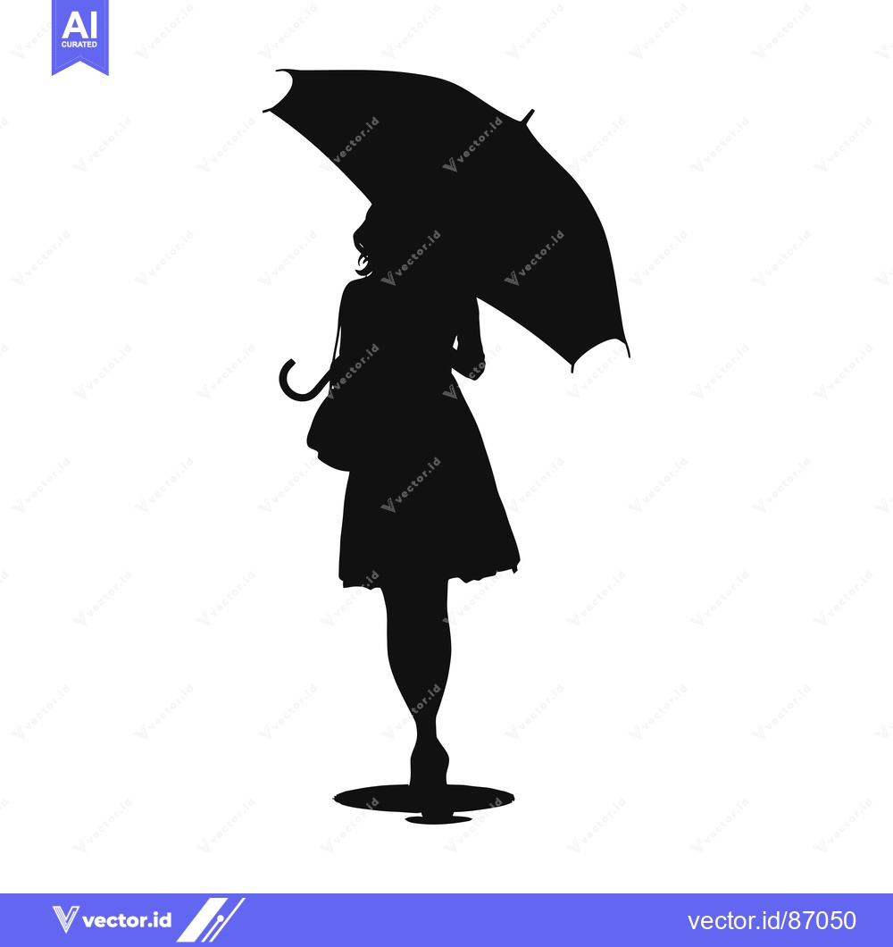 Premium Vector of Silhouette of a Woman Holding an Umbrella Standing in a Puddle
