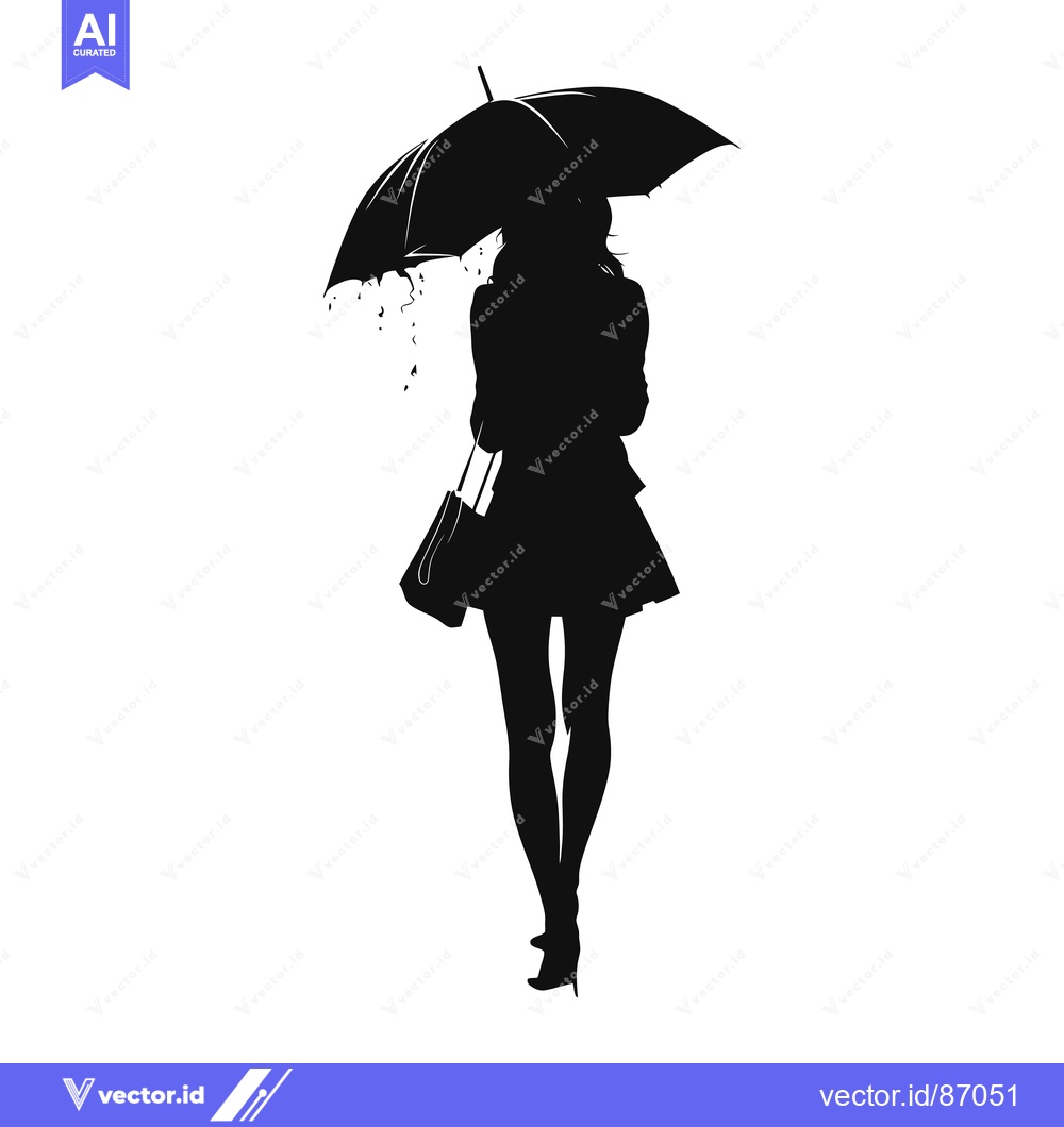 Premium Vector dari Silhouette of a Woman Holding an Umbrella